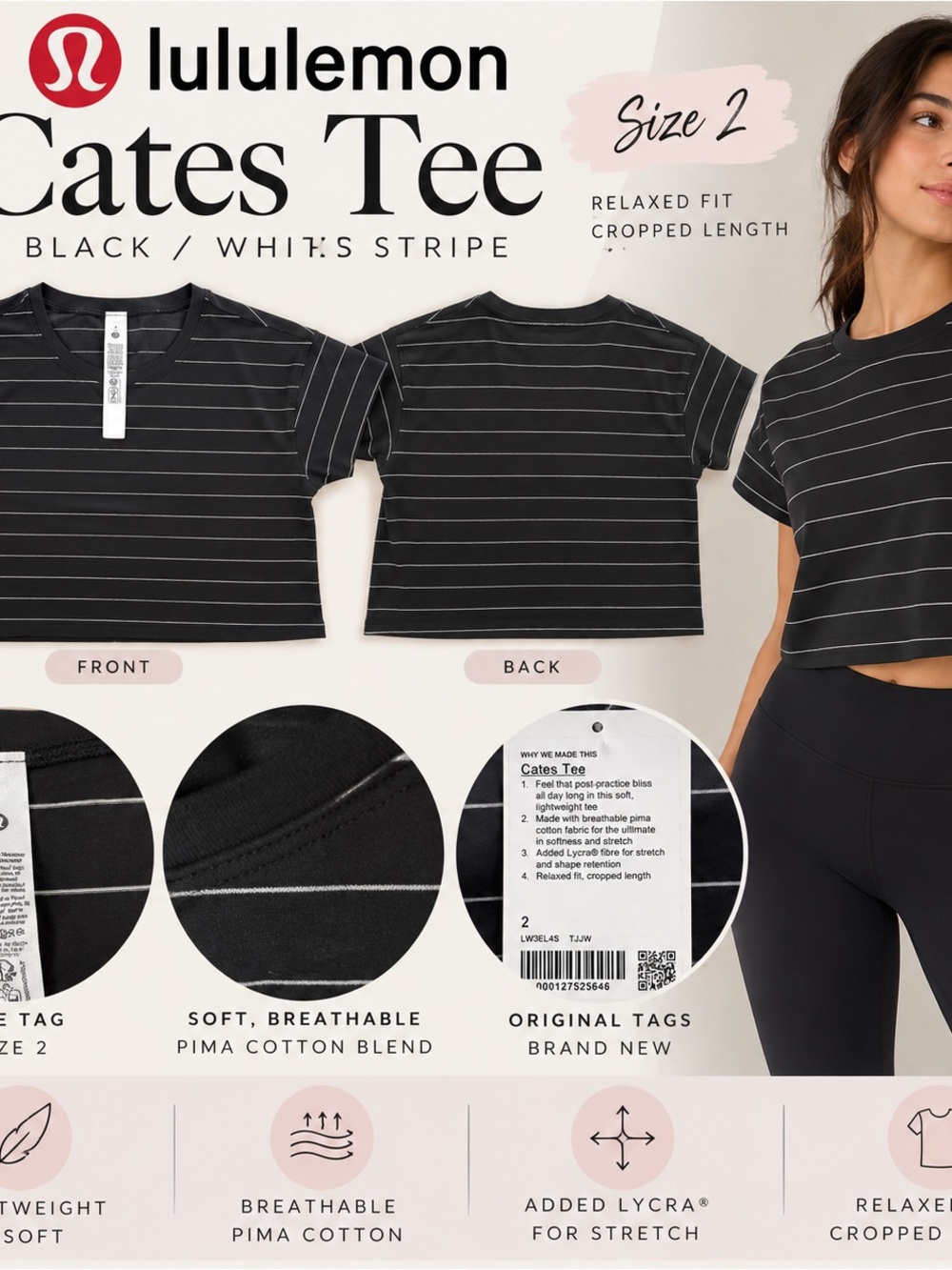 lululemon athletica Cates Tee - Black with White Stripes